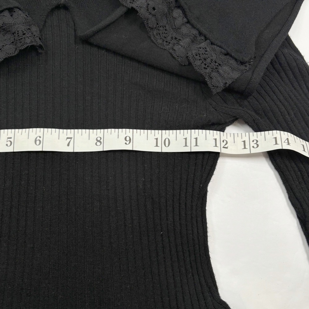 VTG CACHE Style Small Midi Dress Black LS Ribbed Knit Tiered Lace Sequin Goth - Picture 16 of 16